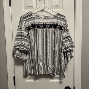Women’s Loft embellished striped floral top 3/4 Sleeve Top Large